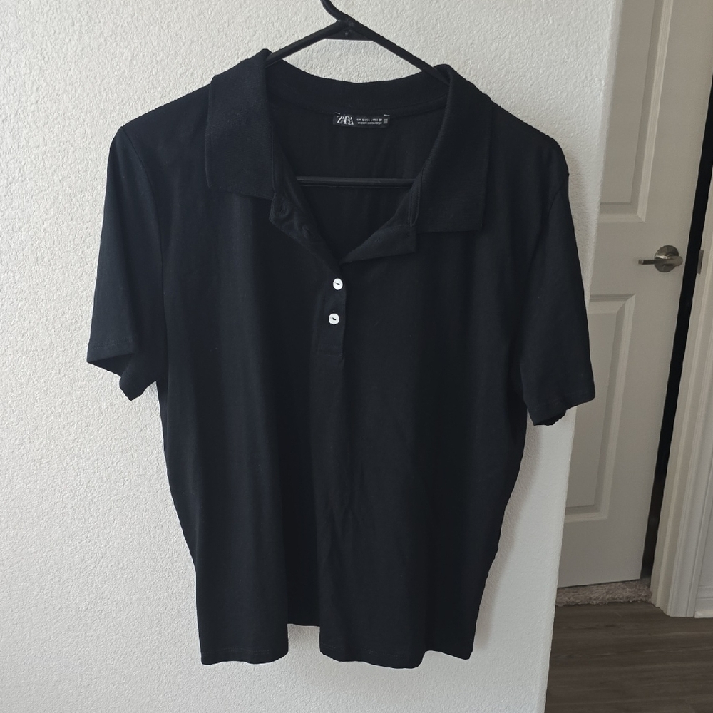 Zara Black Short Sleeve Shirt Large - Picture 1 of 4